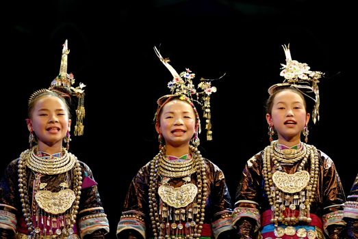 CHENGDU - MAY 23: the famous folk music "the Great Song of the Dong" performed by the folk singer from Xiaohuang village of Guizhou Province at Golden theater during the 1st International Festival of the Intangible Cultural Heritage China,2007.May 23, 2007 in Chengdu, China.
The Performance type of "the Great Song of the Dong" were selected for 4th the UNESCO "Human Oral and Intangible Cultural Heritage" list.