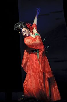 CHENGDU - MAY 31: chinese Yue opera performer make a show on stage to compete for awards in 25th Chinese Drama Plum Blossom Award competition at Experimental theater.May 31, 2011 in Chengdu, China.
Chinese Drama Plum Blossom Award is the highest theatrical award in China.