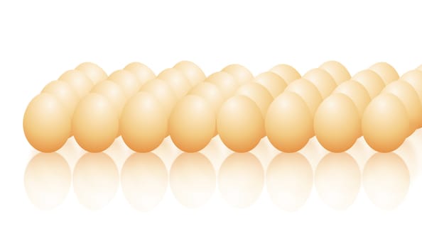 Illustration depicting a large group of fresh brown eggs arranged over white.