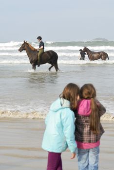 The Kings Troop on holiday exercising on Polzeath beach, Cornwall, UK