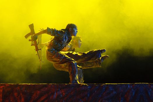 CHENGDU - DEC 12: modern duo dance performed by Warrior art Troupe at JINCHENG theater in the 7th national dance competition of china on DEC 12,2007 in Chengdu, China.