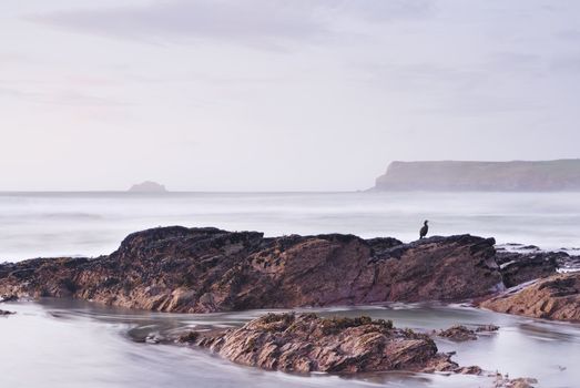 Slow shutter seascape. View from Greenaway beach cornwall to Pentire point.