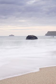 Slow shutter seascape. View from Greenaway beach cornwall to Pentire point.