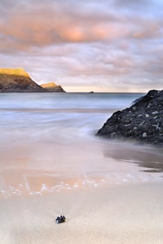 Slow shutter seascape. View from Polly Joke bay Cornwall.