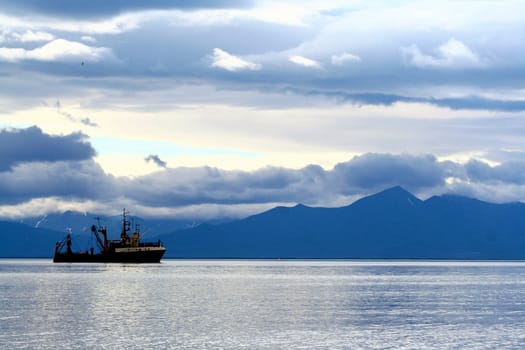 A ship in the  bay of Kamchatka.