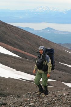 The Tourist is ascent on vulcano. Kamchatka