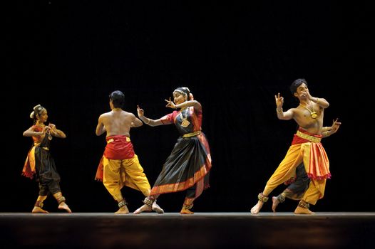 CHENGDU - OCT 24: Indian folk dance "Shankara Sri Giri" performed by Kalakshetra dance institute of India at JINCHENG theater during the festival of India in china.OCT 24,2010 in Chengdu, China.