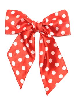 dotted red satin gift bow isolated on white