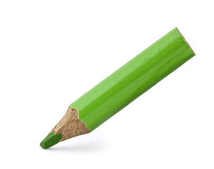 Small green pencil isolated on white background