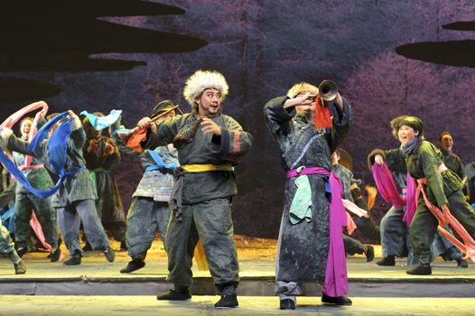 CHENGDU - MAY 29: chinese Ping opera performer make a show on stage to compete for awards at Xinan theater in 25th Chinese Drama Plum Blossom Award competition.May 29, 2011 in Chengdu, China.
Chinese Drama Plum Blossom Award is the highest theatrical award in China.