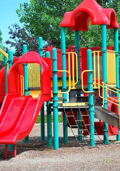 Playground equipment outside for the kids.