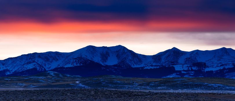 The Bridger Mountains at sunset in winter, Gallatin County, Montana, USA