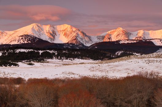 First light on the Bridger Mountains in winter, Gallatin County, Montana, USA