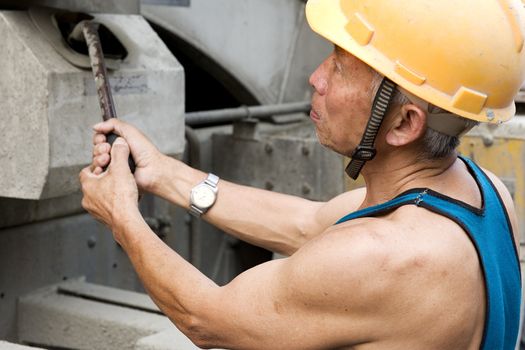 hardworking laborer on construction site