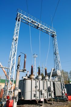 transformer on high power station. High voltage