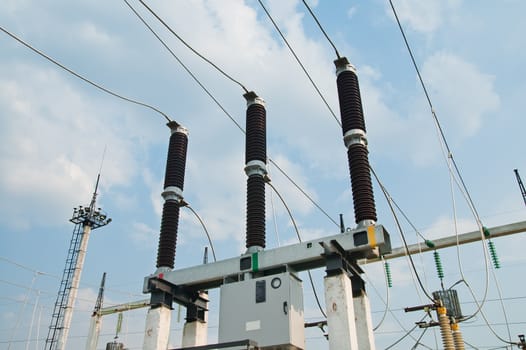 part of high-voltage substation with switches and disconnectors