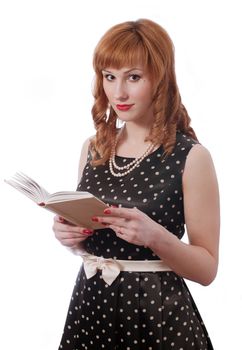 Retro girl with the book in the hands