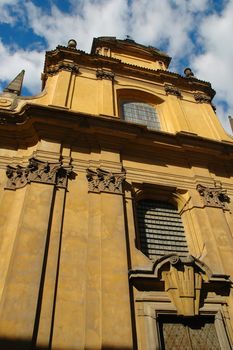 Prague's facade in a blue sky