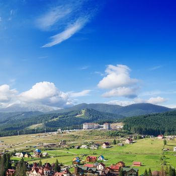 Beautiful green mountain landscape with trees in Carpathians