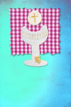 vertical card first communion, cute chalice and wafer for girls