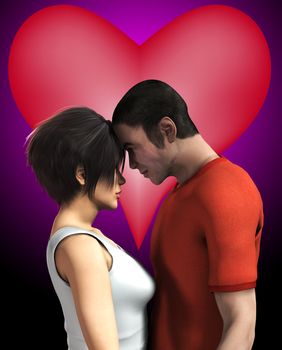 Man and women in love with heart background.