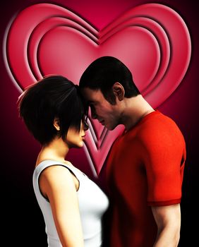 Man and women in love with heart background.