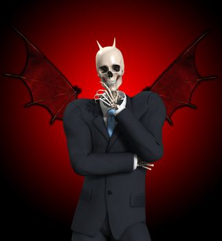 A very evil looking devil skeleton businessmen.