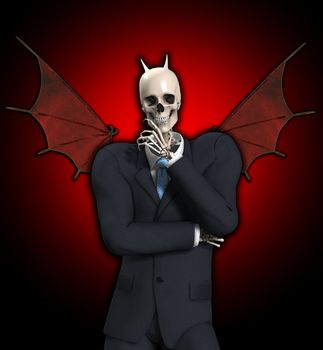 A very evil looking devil skeleton businessmen.