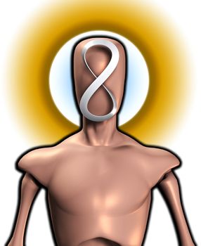 Conceptual image featuring  faceless figure with a infinity symbol.