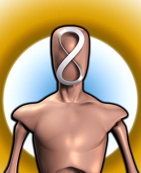 Conceptual image featuring  faceless figure with a infinity symbol.