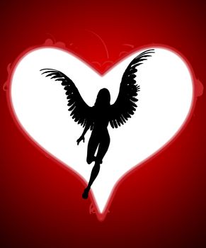 An angel within a large love heart for valentines day 