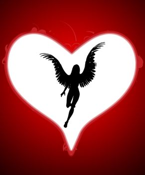 An angel within a large love heart for valentines day 