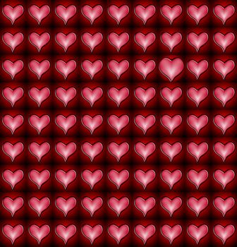A pattern of love hearts with an odd one within the pattern.