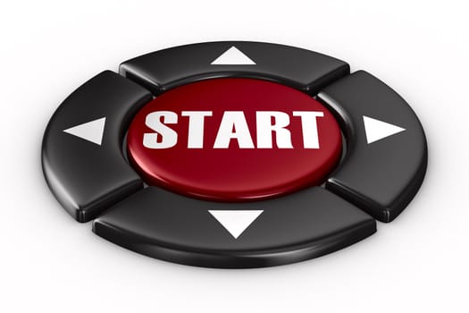 button start on white background. Isolated 3D image