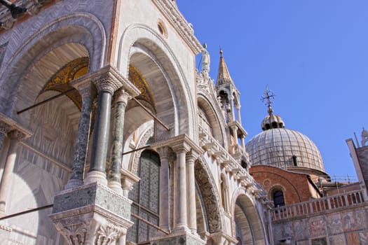 A side-view of Saint Mark's Basilica in Venice, Italy.