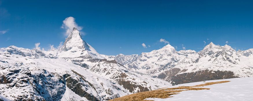 Panorama of Matterhorn Peak ,Part of Swiss Alps Alpine Snow Mountain Landscape at Switzerland.