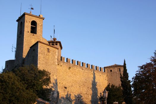The Guaita is the first and oldest tower in the city of San Marino at the highest point of Monte Titano.  It was constructed in the 13th century.