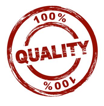 A stylized red stamp shows the term 100% quality. All on white background.