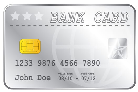 An illustrated bank card. All on white background.