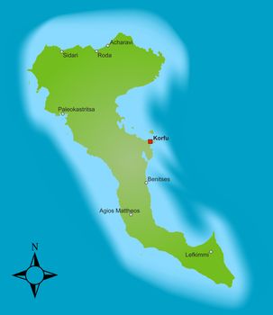 A stylized map of the greek island Corfu.
