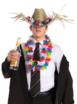 A drunk businessman on a work party. All isolated on white background