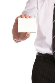 An expert adviser presents his business card. All isolated on white background.
