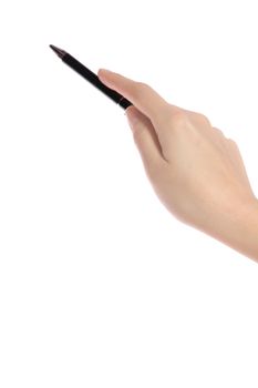 A human hand holding a pencil. All isolated on white background.