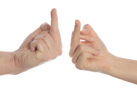 Two persons having a dispute. All isolated on white background.