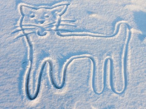 Hand draw picture of a cat in snow