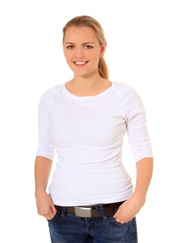 Attractive blond woman. All on white background.