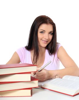 Attractive young student. All on white background.