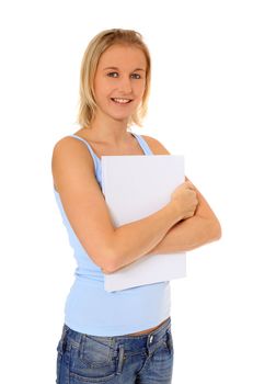 Attractive young scandinavian student. All on white background.