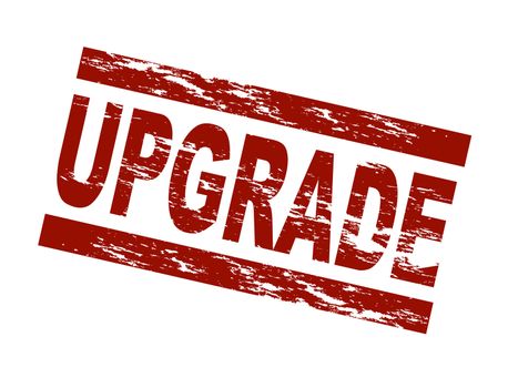 Stylized red stamp showing the term upgrade. All on white background.