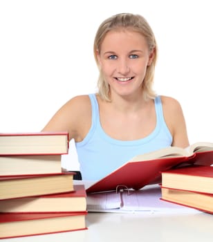 Attractive young scandinavian student. All on white background.